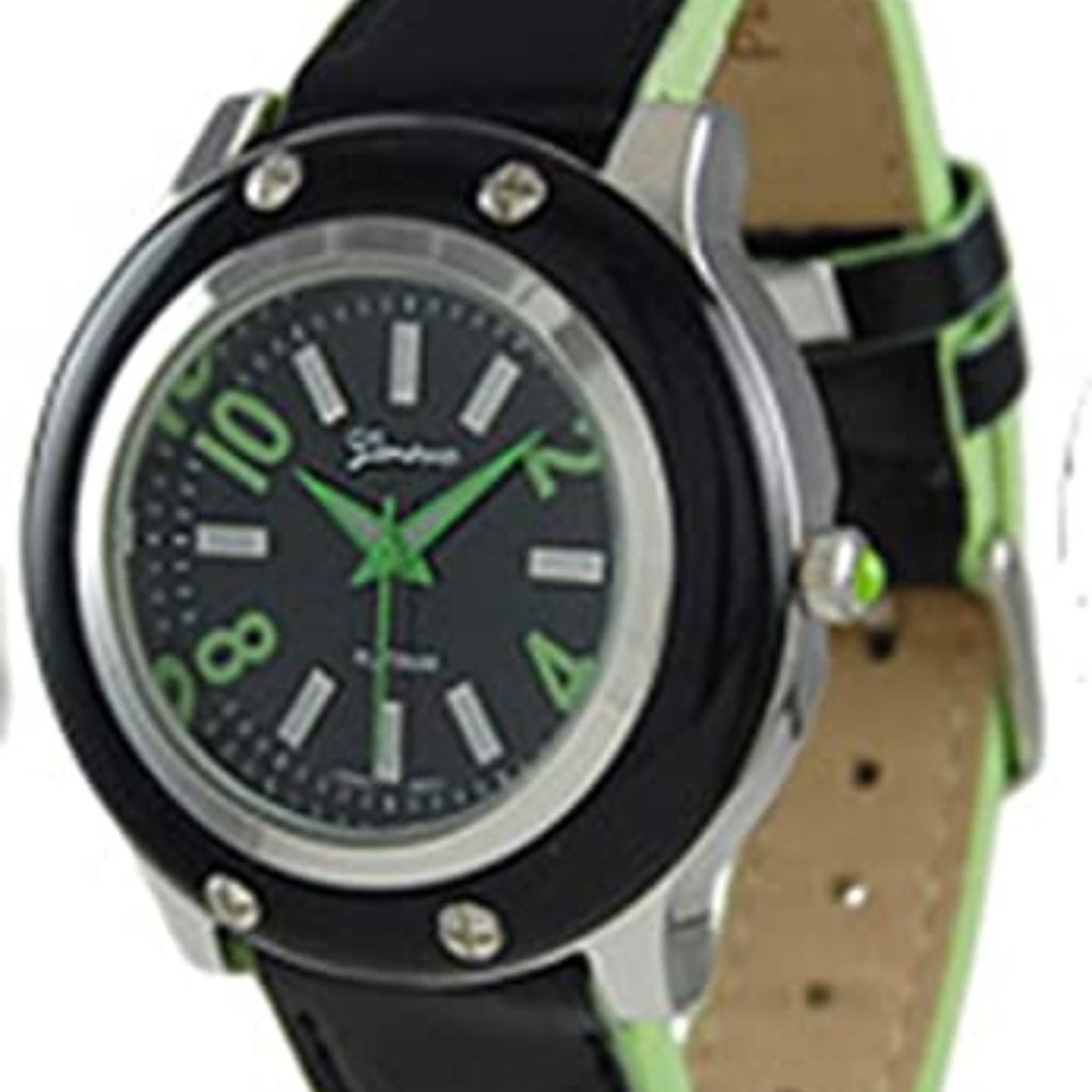 Geneva Platinum Women's 7654.Green Black Leather Quartz Watch